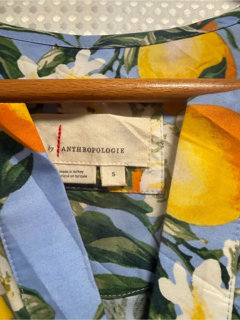 Anthropologie Blue Lemon-Print Button midi dress - Picture 5 of 12